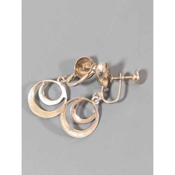 Vintage Gold Tone MOD Round Disc Circle Charm Screw Back Clip Earrings - Picture 6 of 7